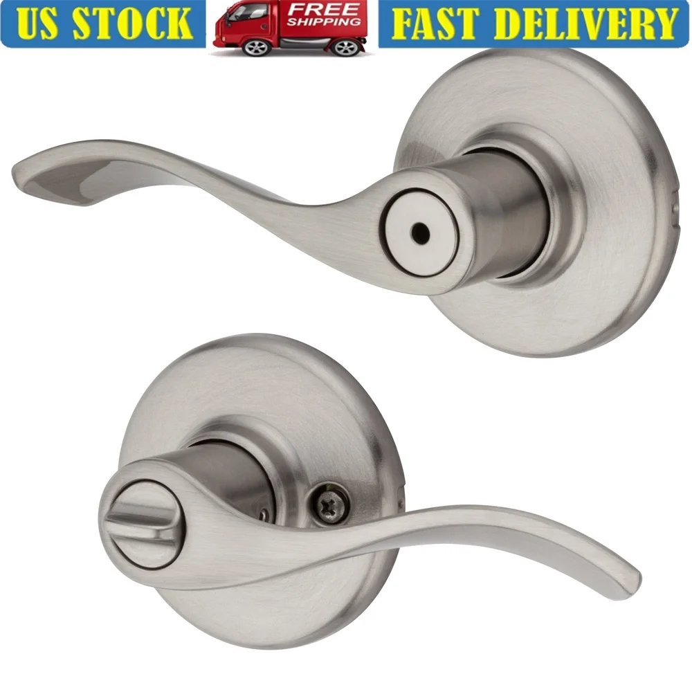 Privacy Lever Doorknob Satin Nickel Interior Locking Mechanism Easy Installation Adjustable Faceplates Round Square ADA