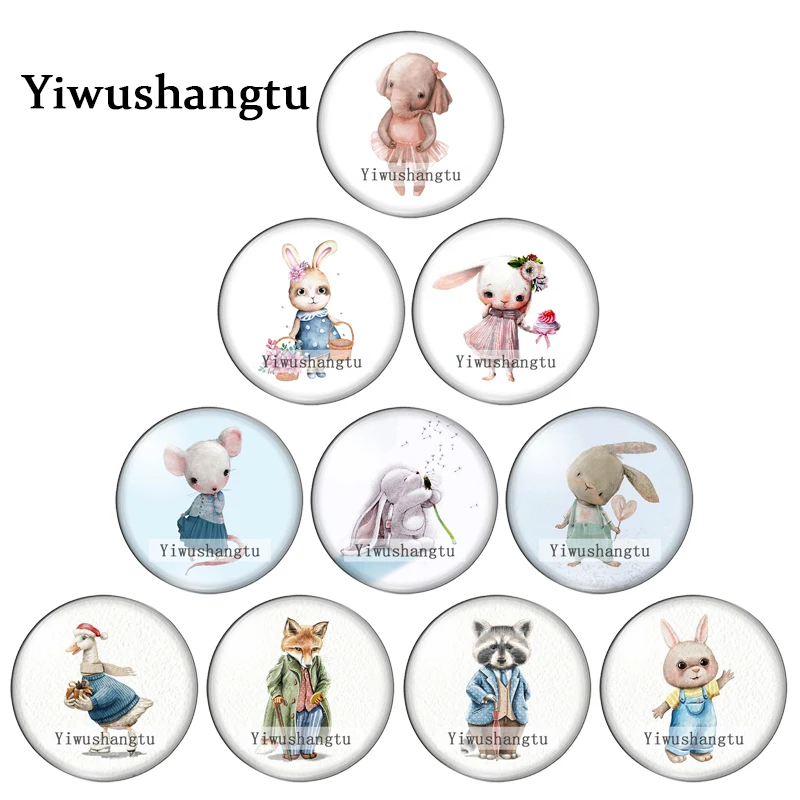 Cartoon lovely rabbit duck wolf animals patterns 12mm/18mm/20mm/25mm Round photo glass cabochon demo flat back Making findings