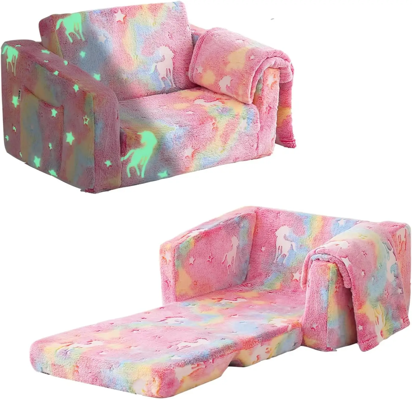 

Glow in Dark Convertible Toddler Couch with Blanket, Foldable Kids Sofa Chair Gift for Boys Girls
