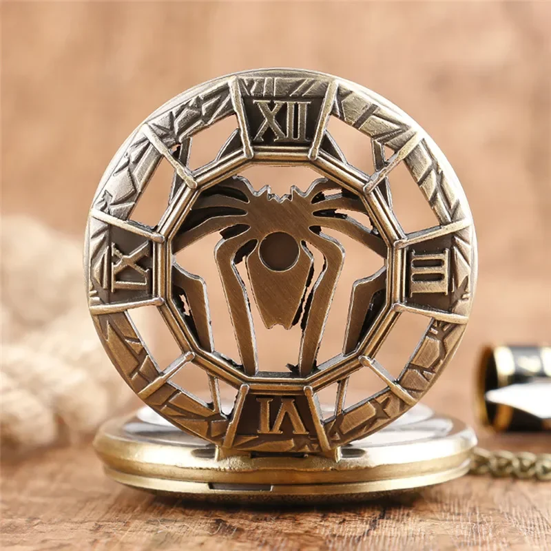 Steampunk Hollow Out Spider Animal Cover Men's Retro Quartz Analog Pocket Watch Long Necklace Chain Reloj De Bolsillo Gift