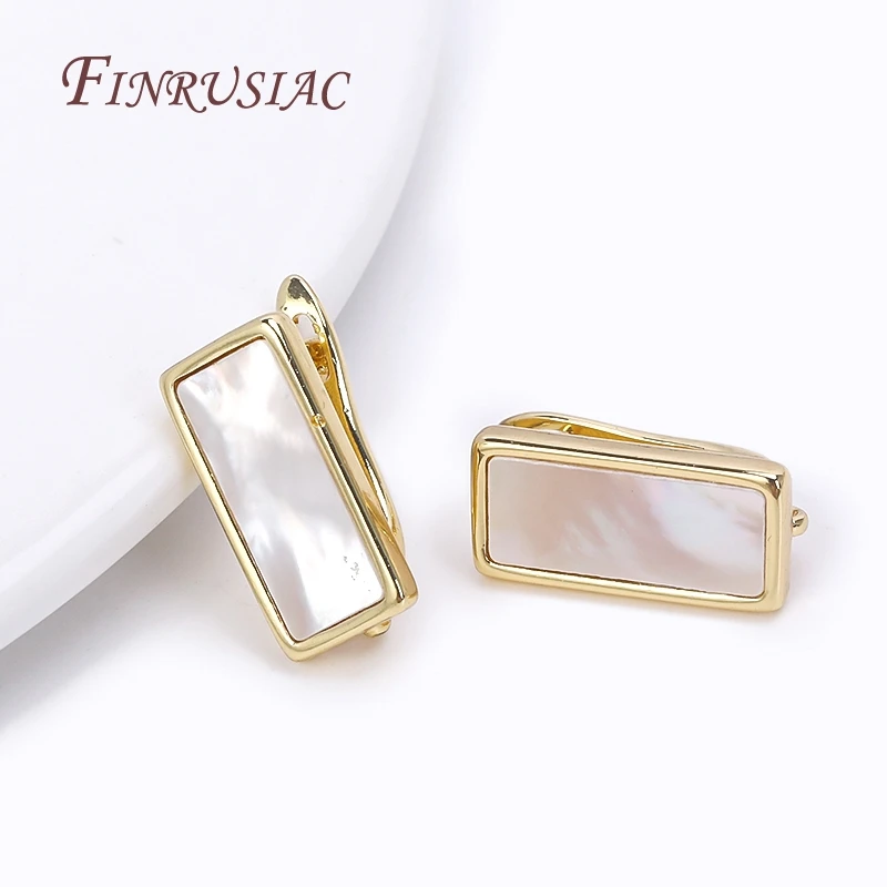 Natural Shell Rectangle Earring Fasteners Ear Wire Clasps 18K Gold Plated Basic Earring Hooks For DIY Women Ear Jewelry Making