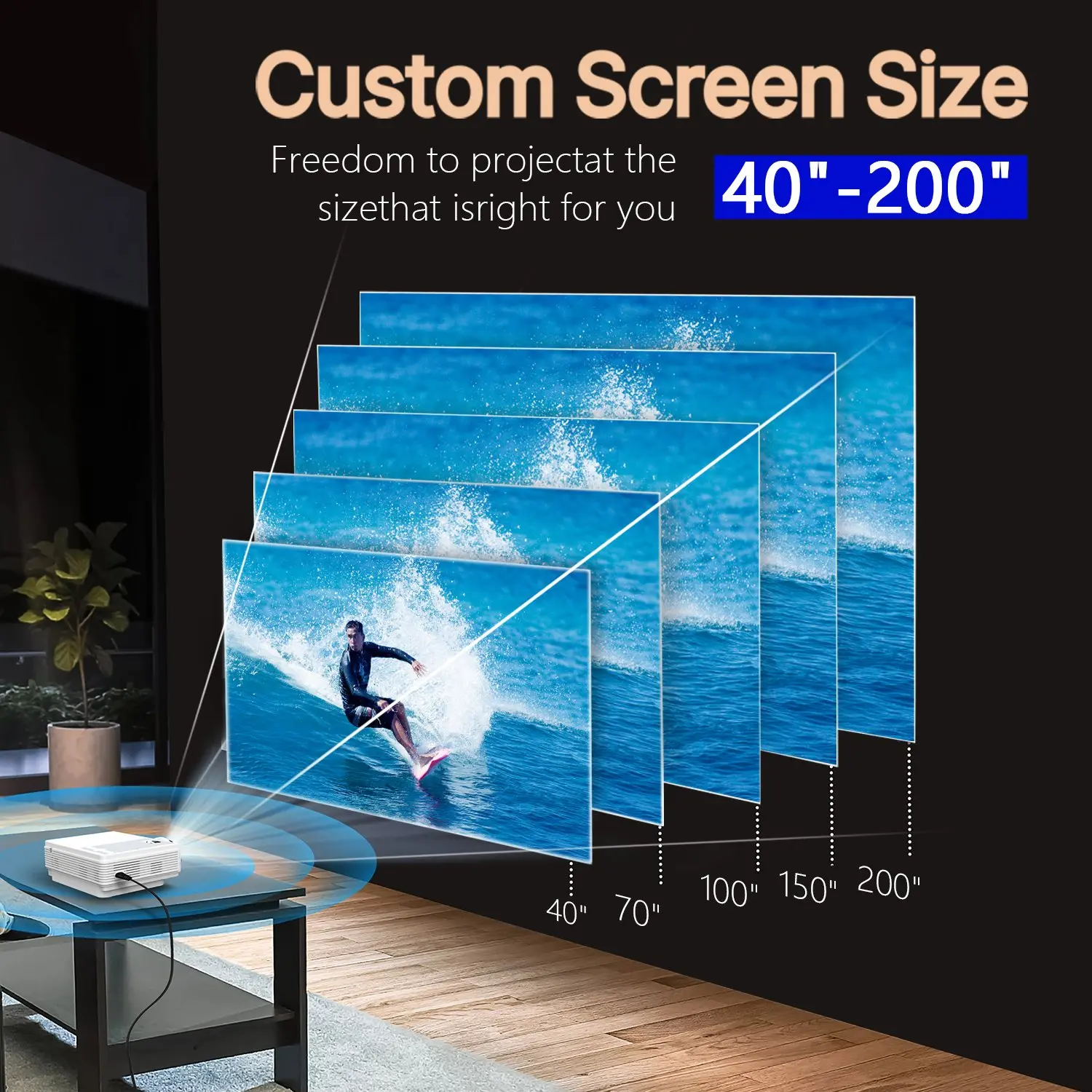 Projector with WiFi,Native 1080P Projector,Full HD Movie Projector Support 4k Home Theater Compatible with Phone/Laptop/TV Stick