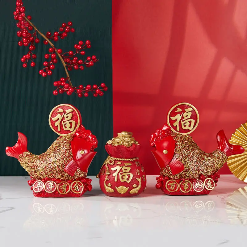 Chinese New Year Fish Attract Wealth Resin Ornaments Gift New House Store Figurines Decoration Livingroom Porch Sculpture Crafts