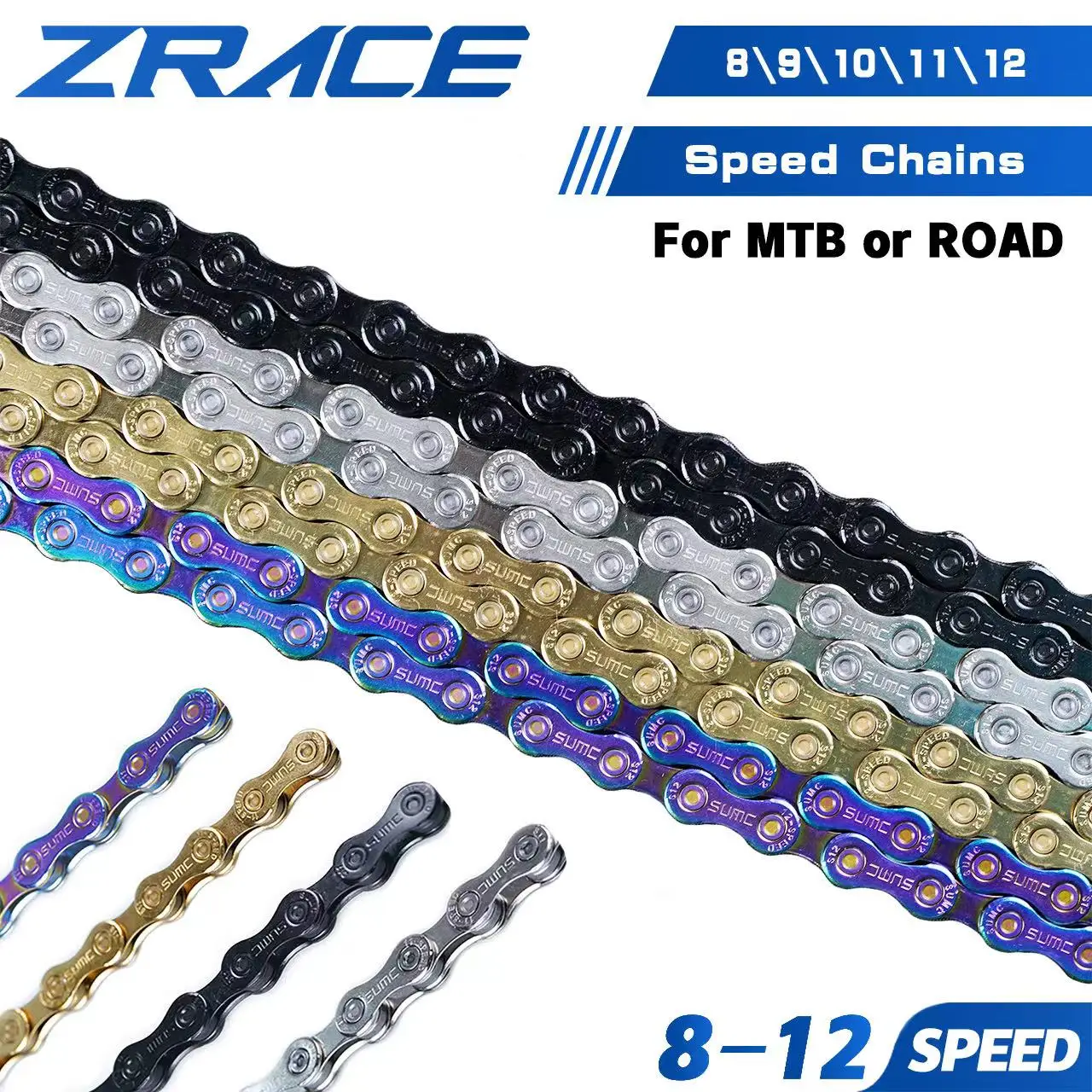 ZRACE Bike Chain 8 9 10 11 12 Speed MTB Mountain Road Bicycle,Neon-Like, Silver, Black, Gold,114/120/126L