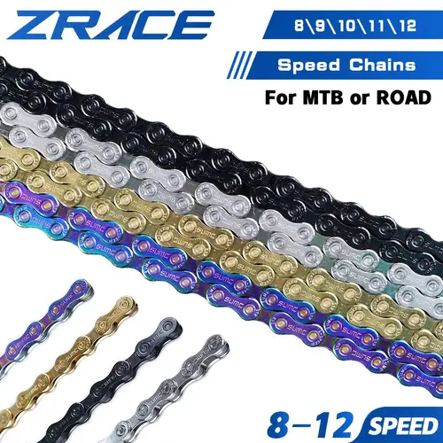 Imagen 1 del producto ZRACE Cadena de bicicleta 8 9 10 11 12 velocidades MTB Bicicleta de carretera de montaña, similar al neón, Plata, Negro, Oro, 114/120/126L