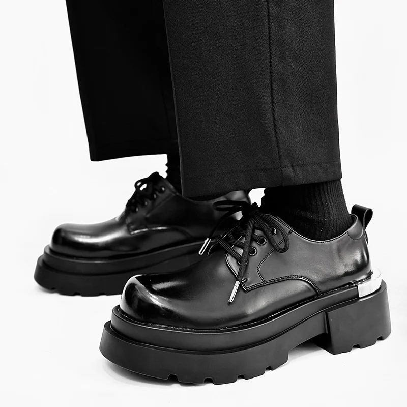 men fashion wedding party dress platform shoes lace-up derby shoe black stylish genuine leather sneakers big toe footwear zapato