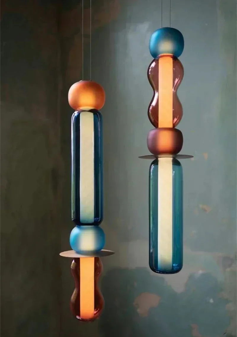 

Designer Colored Pendant Lamps LED Stained Glass Pendant Light Bar Shop Restaurant Dinging Room Creative Bedside Lamp Fixtures