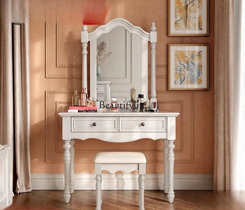 

American-style Solid Wood Dressing Table Modern Minimalist Nordic White Storage Cabinet Integrated