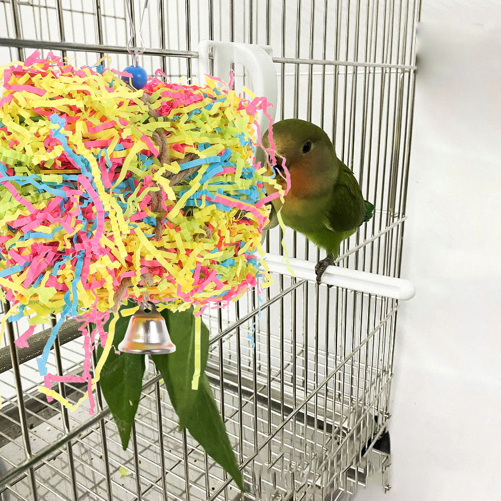 Parrot Chewing Toy Parakeet Paper Budgie Cage Accessories Cockatiel Interesting Hanging Pet Plaything Grass Ball