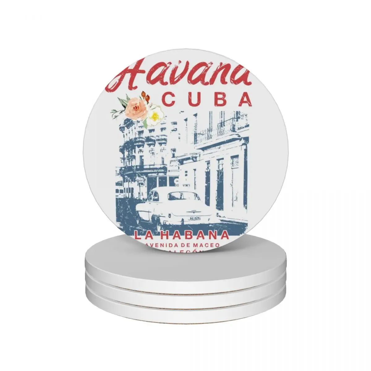 

CUBA Havana La Habana Cuban Vintage Ceramic Coasters (Set of 4) plate flower Cup mat mug mat Coasters