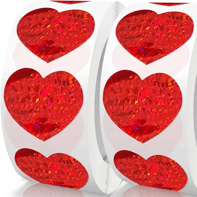 2000/500pcs Red Heart Shape Laser Label Stickers Valentine's Day Wedding Party Paper Stationery Gift Box Packaging Sticker Decor