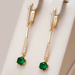Kienl Simple Green Natural Zircon Drop Earring for Women Luxury 585 Rose Gold Color Long Earring High Quality Daily Jewelry