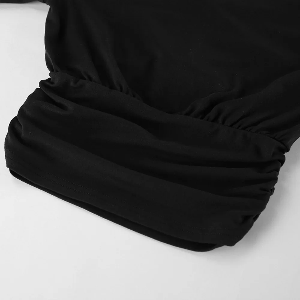 Elegant Black Tone Women Knit Top Fall Season Slim Fit Knitted Blouse Long Sleeve Bow Collar Casual Shirt Date Gathering