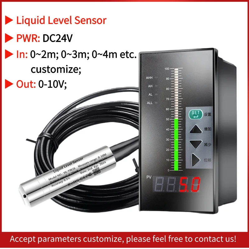 

0-10V 0-5m Cable Range Fuel Oil Submersible Liquid Level Transmitter DC24V Hydrostatic River Tank Water Liquid Level Sensor