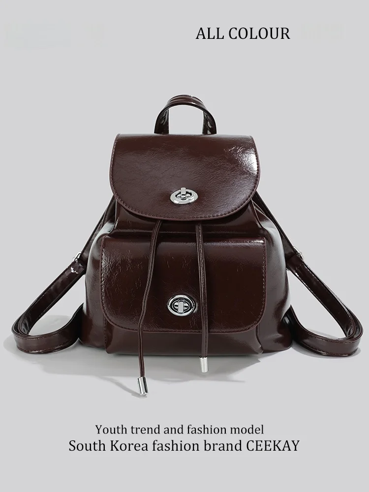 

Ceekay Retro Fashionable Small Women's Backpack Vintage Artistic Style Zipper Closure Daily Use Youth Friendly Shoulder Bag