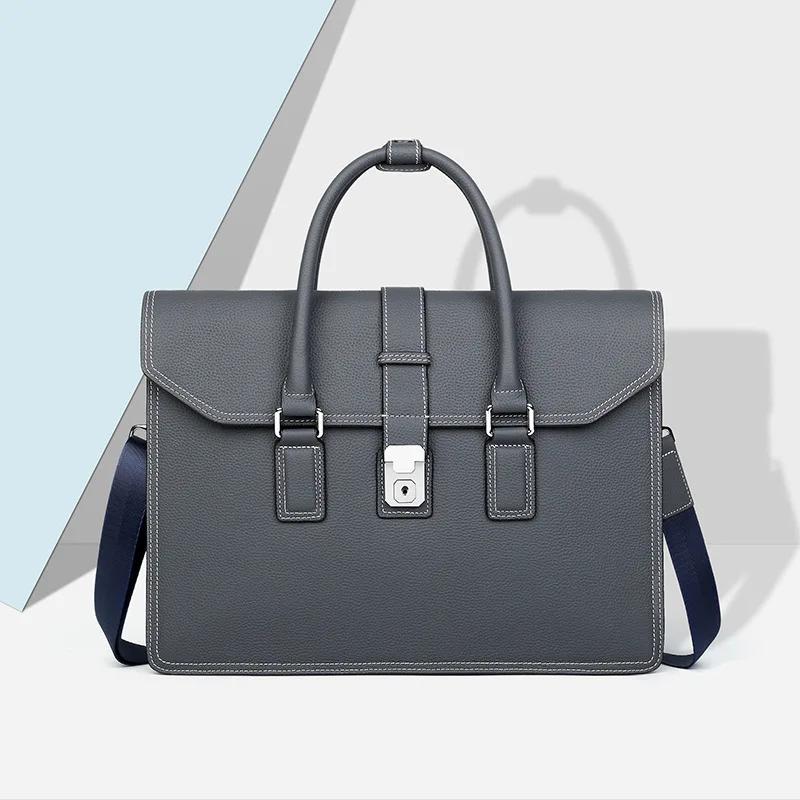 New Leather Men's Bag, Fashionable Business Document Cover, Layered Cowhide Computer Bag, Large Capacity Men's Handbag