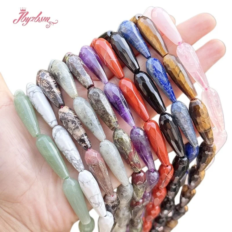 10x30mm Natural Stone Beads Drop Faceted Amethyst Aagte Lapis Lazuli For DIY Loose Jewelry Making Necklace Bracelets Strand 15