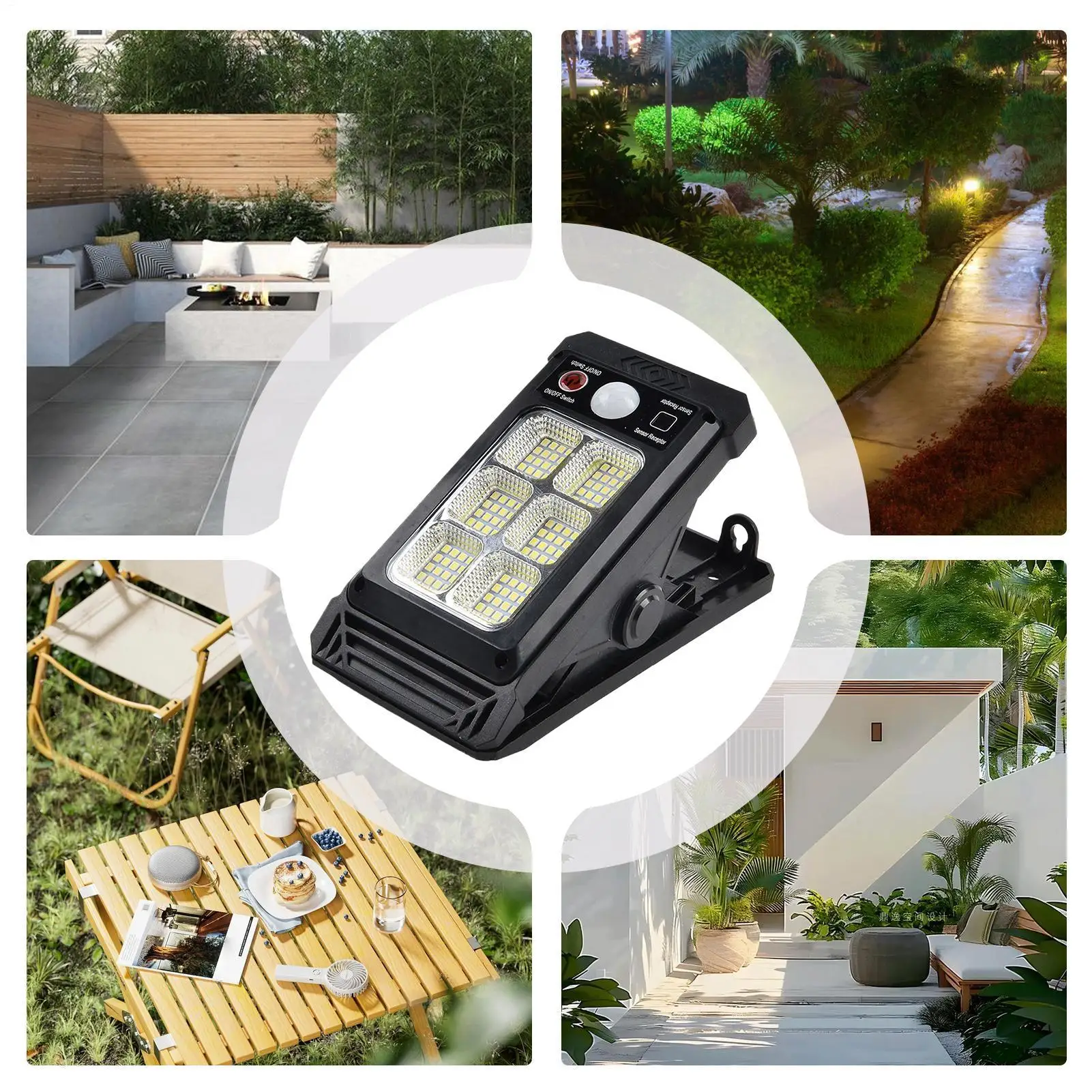 Luci solari da esterno Batteria da 1200 Mah Sensore di movimento Clip impermeabile su luci solari da esterno per passerella Cortile Percorso Terrazza