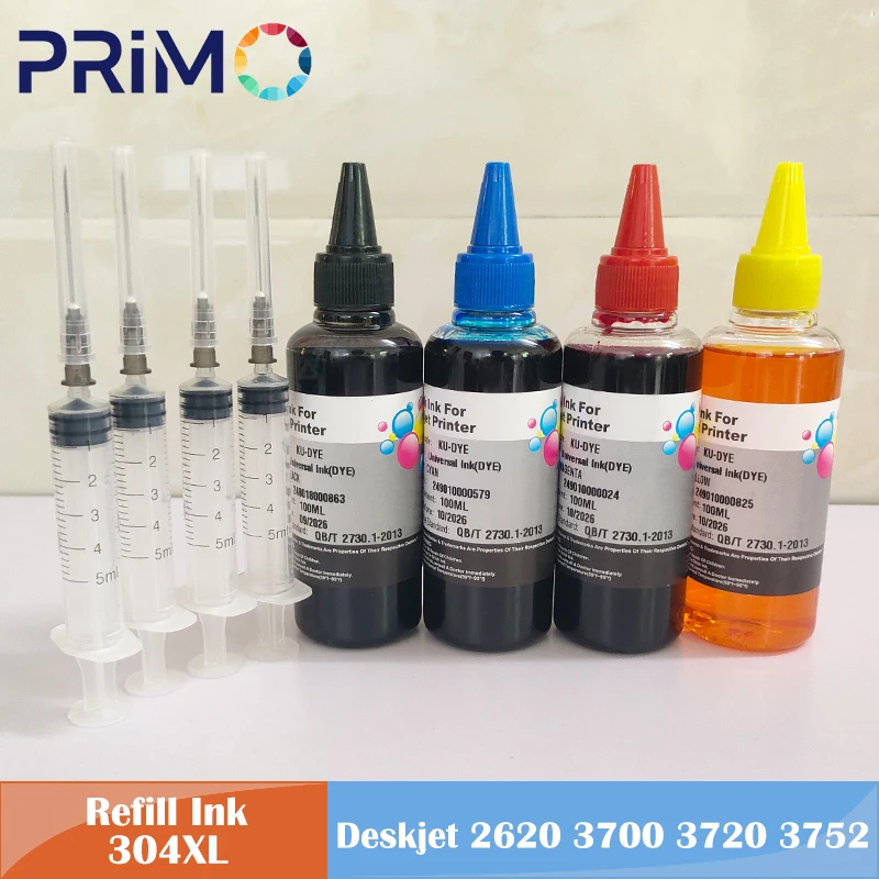 304 304XL 100ML recarga de tinta colorante con inyector para HP304XL para HP Deskjet 2620 3700 3720 3752 5000 5010 5030 Envy 2620 2630 2632