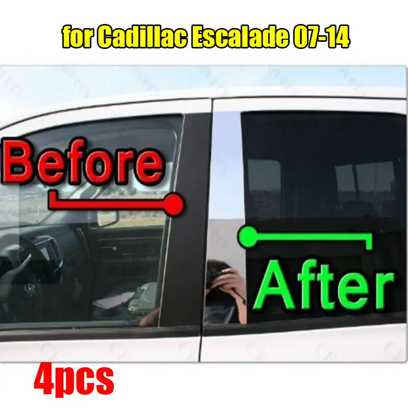 

4PCS Set Chrome Pillar Trim Door Cover Mirrored Post for Cadillac Escalade 07-14