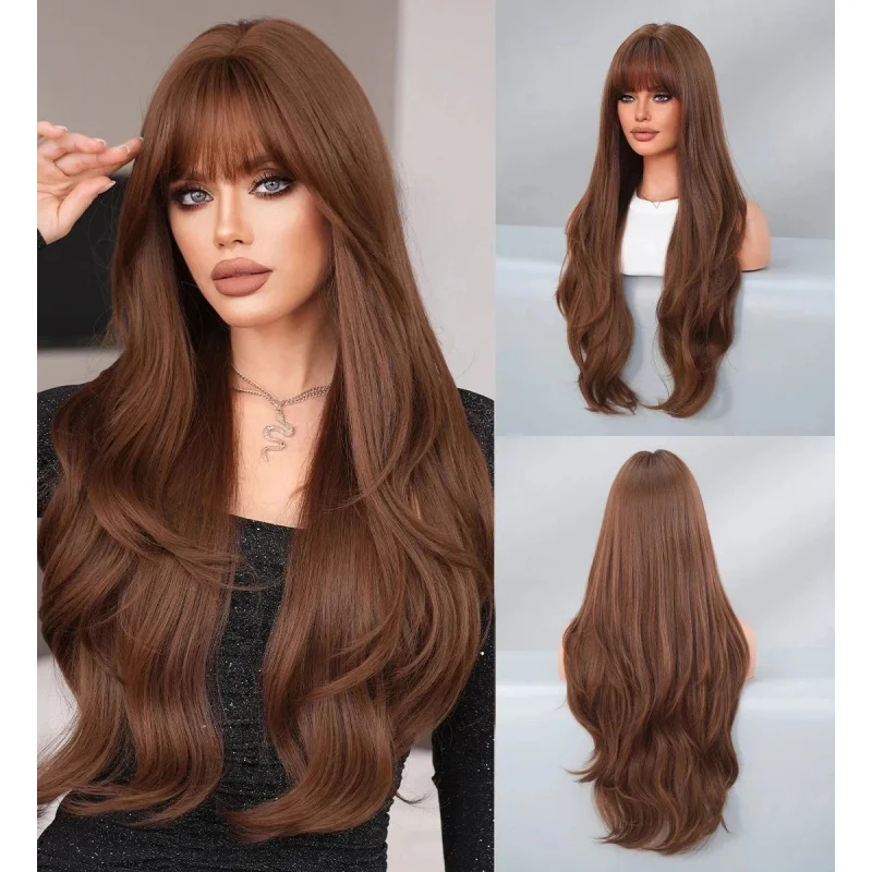 

Новые модные женские длинные волнистые парики из 100% натуральных человеческих волос, 24 дюйма, натуральный коричневый цвет