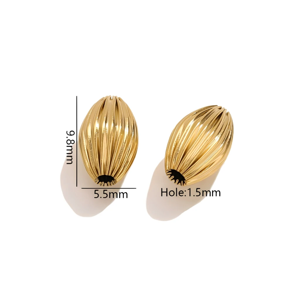 5 STKS Rvs 18 K Goud Grote Geribbelde Ovale Teardrop Vormen Losse Kralen voor DIY Armband Ketting Sieraden Maken Groothandel