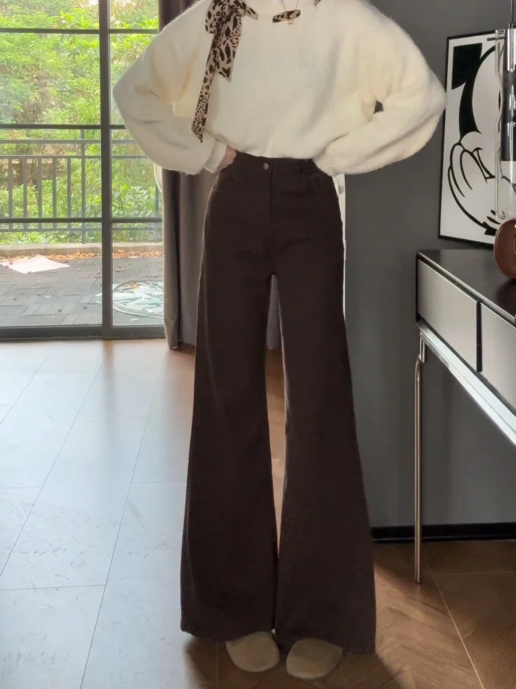 プラスサイズ Fce 裏地付き ストレートレッグ デニムジーンズ レディース ハイウエスト スリミング エラスティック フレアパンツ カジュアル 快適フィット