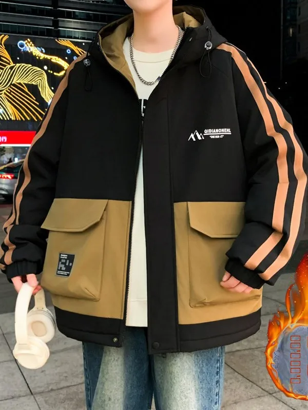 

Утепленная флисовая куртка с капюшоном для мальчиков, осенне-зимняя повседневная молодежная модная свободная теплая хлопковая куртка на молнии