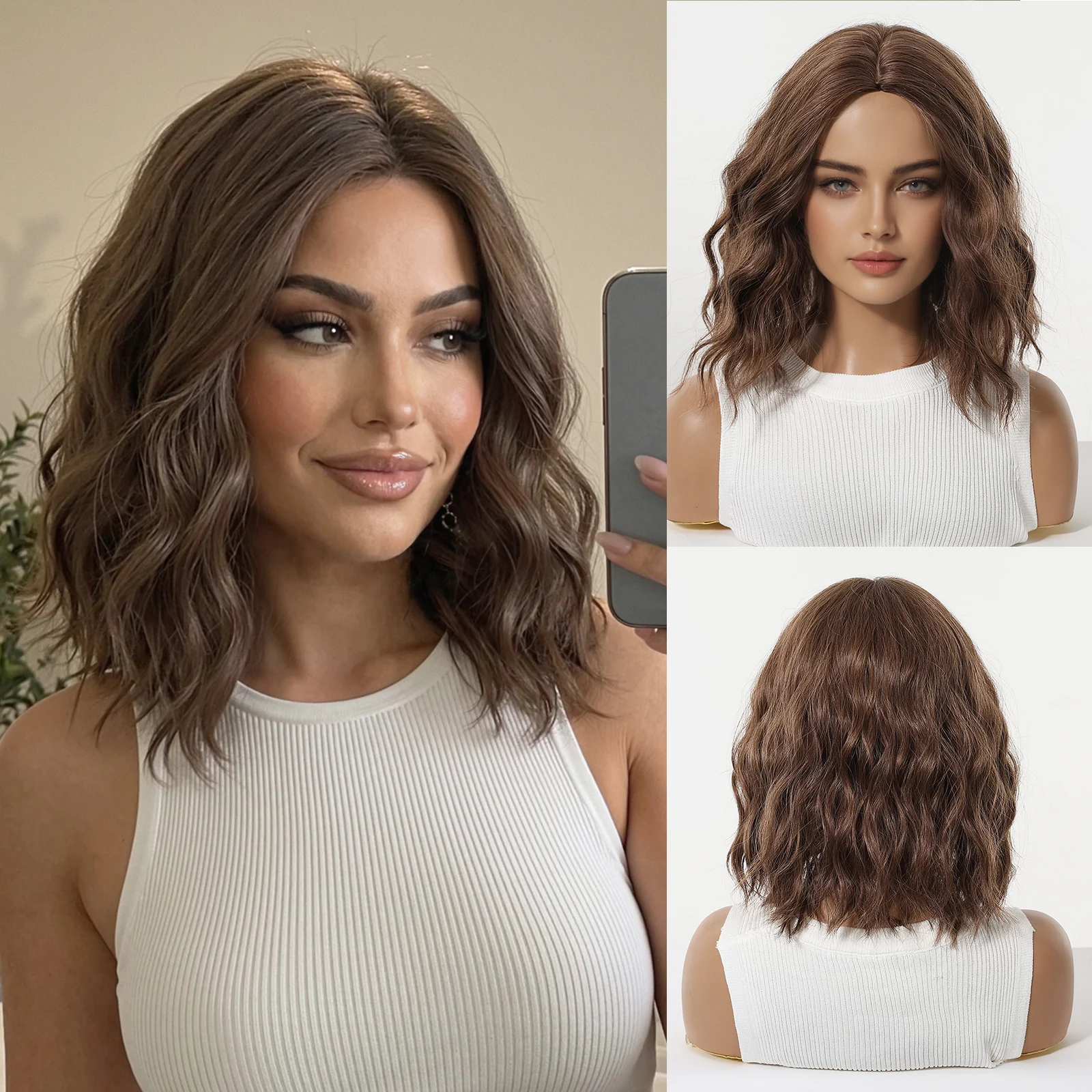 

Модный короткий волнистый синтетический парик Testar от светло-до темно-коричневого цвета для женщин, для повседневного использования и вечеринок, из термостойкого волокна, с естественным видом