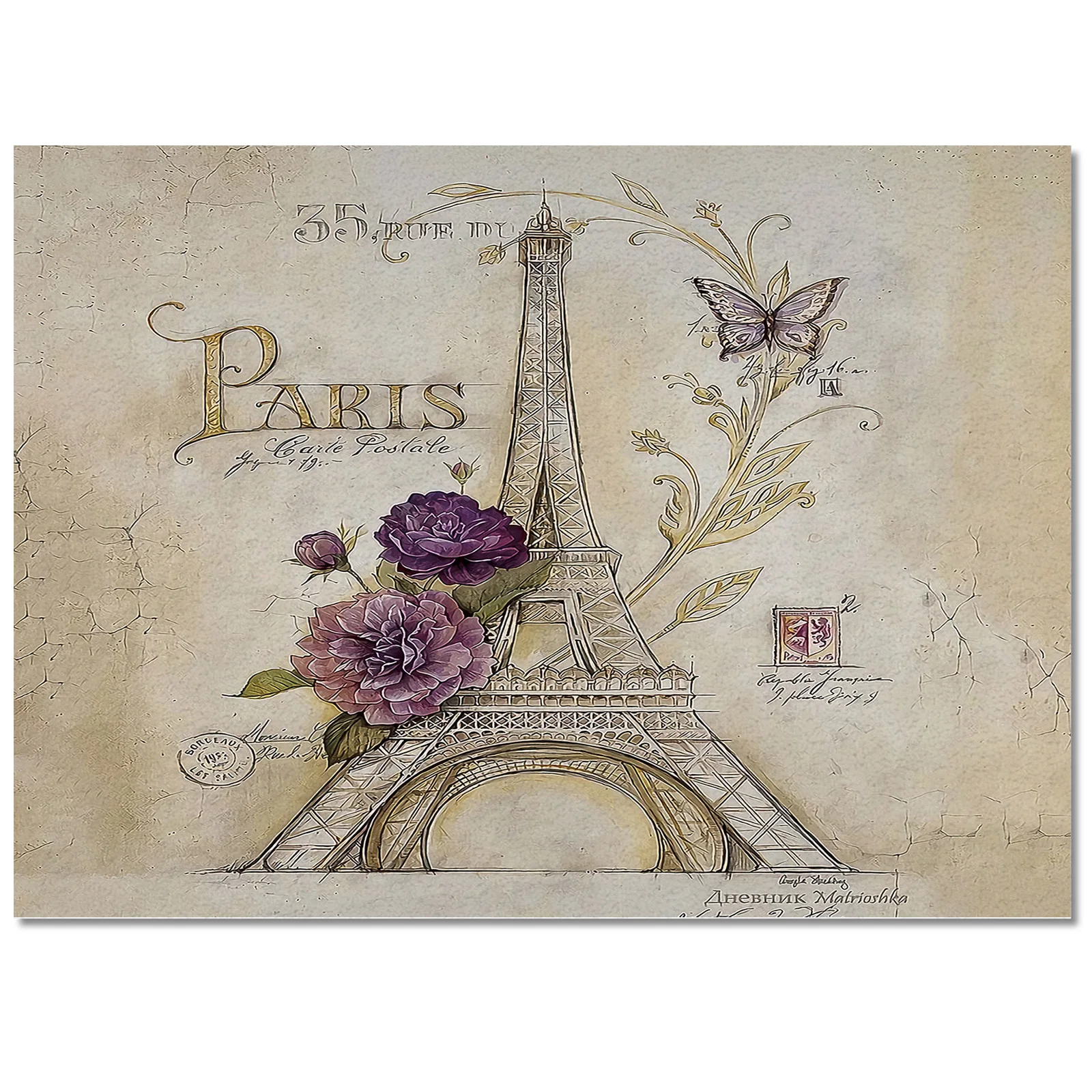 Eiffel Tower Flowers Butterfly Carpet Area Rug Children's Room Living Room Bedroom Large Rug Home Play Decoration Floor Mat