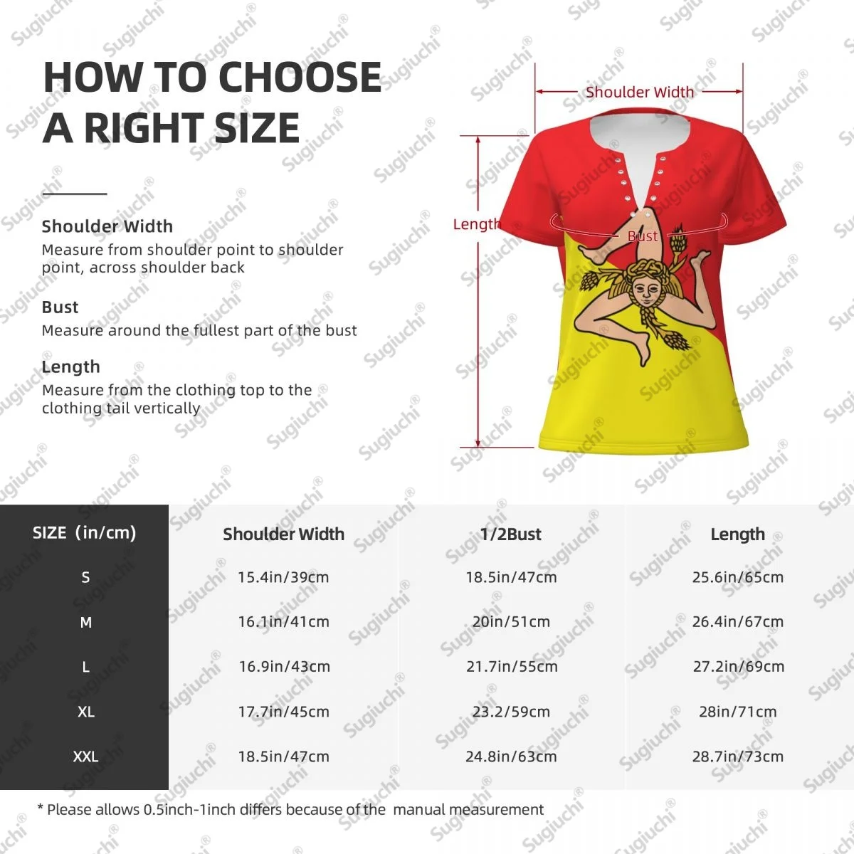 2025 Sicily Sicilia Flag Sexy Deep V Neck Women 3D Short Sleeve Fashion Tees Odzież damska Tops Girl Casual Blouse Tees
