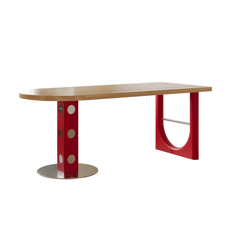 

Log medieval solid wood dining table household small household Bauhaus color matching table