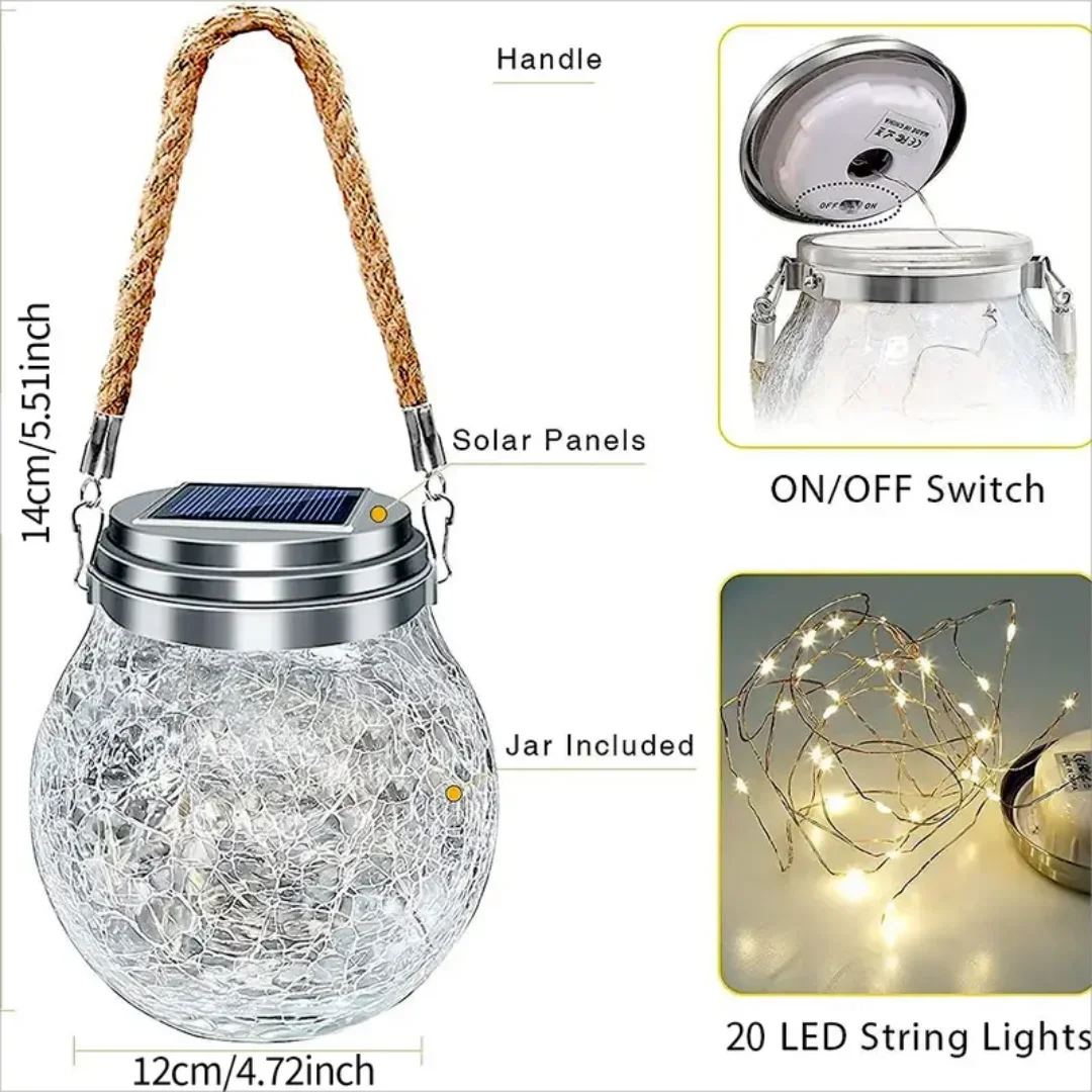 30 LEDs Solar Night Light Crack Ball Glass Jar Wishing Lamp Outdoor Garden Tree Christmas Decoration Light Without Glass Jar