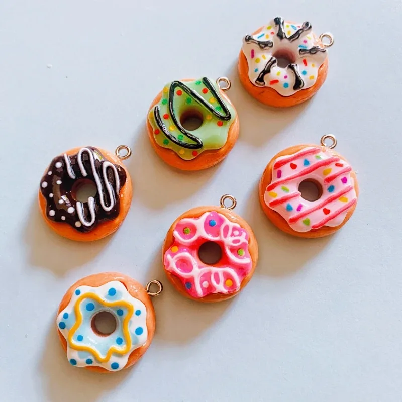 10Pcs Colorful Simulation Bread Doughnut Resin Charms