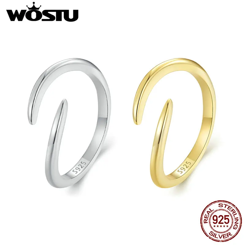 WOSTU 925 Sterling Silver 18K Gold Simple Open Rings Women Shiny AAA CZ Ins luxury Ring Anillo Daily Party Jewelry Accesorios