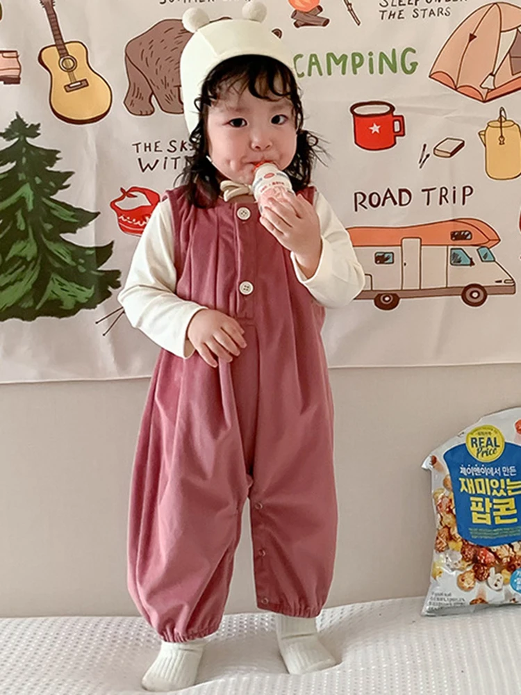 Spring And Autumn Infant Baby Girls Baby Set Cotton Solid T-shirt Suspender Trousers Kids Cute Fashion Baby Clothing