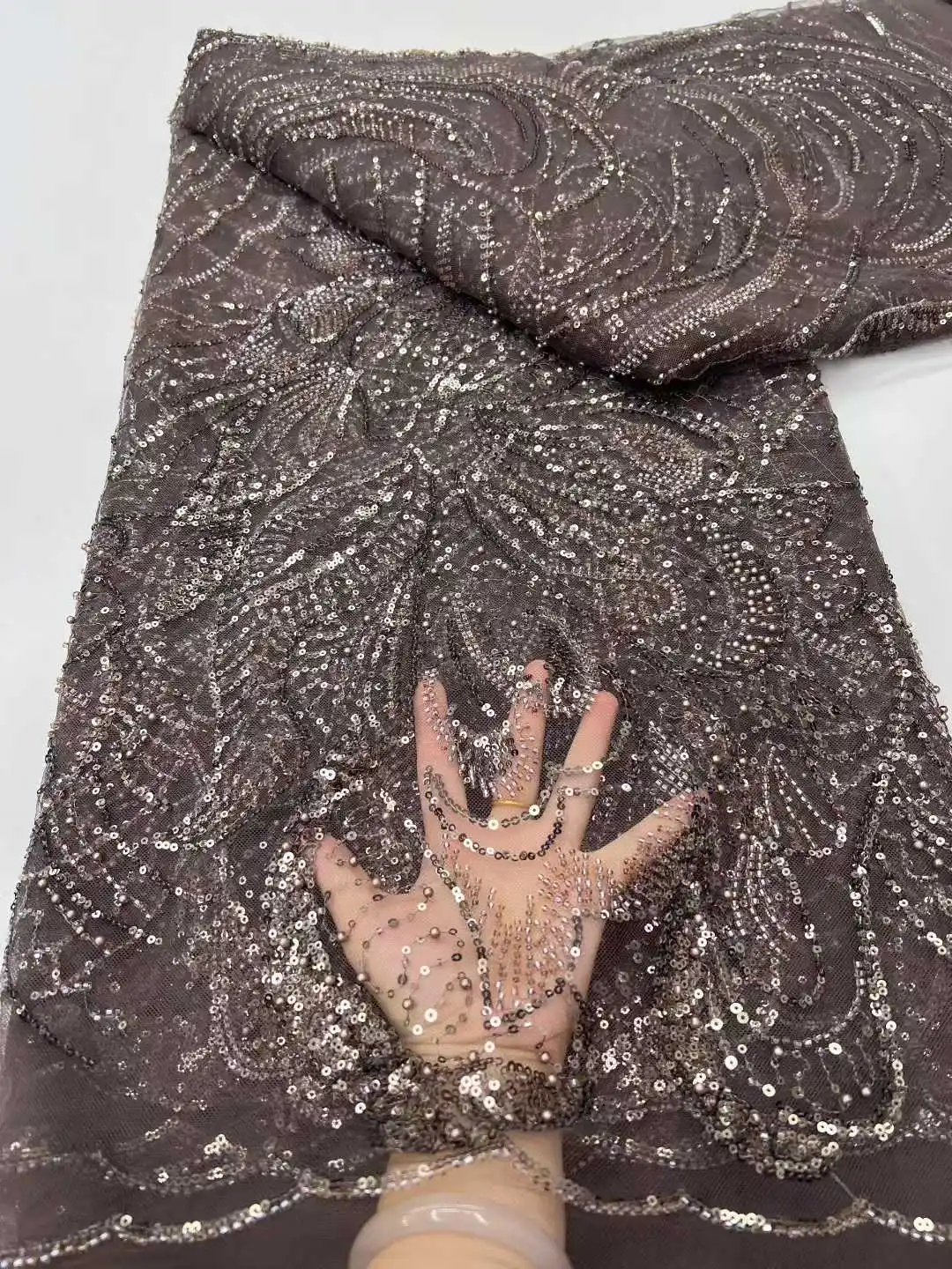 5 ياردة فاخرة الفرنسية شبكة مطرز أقمشة الدانتيل عالية الجودة الأفريقي الترتر العريس أقمشة الدانتيل لفستان الزفاف النيجيري 2025