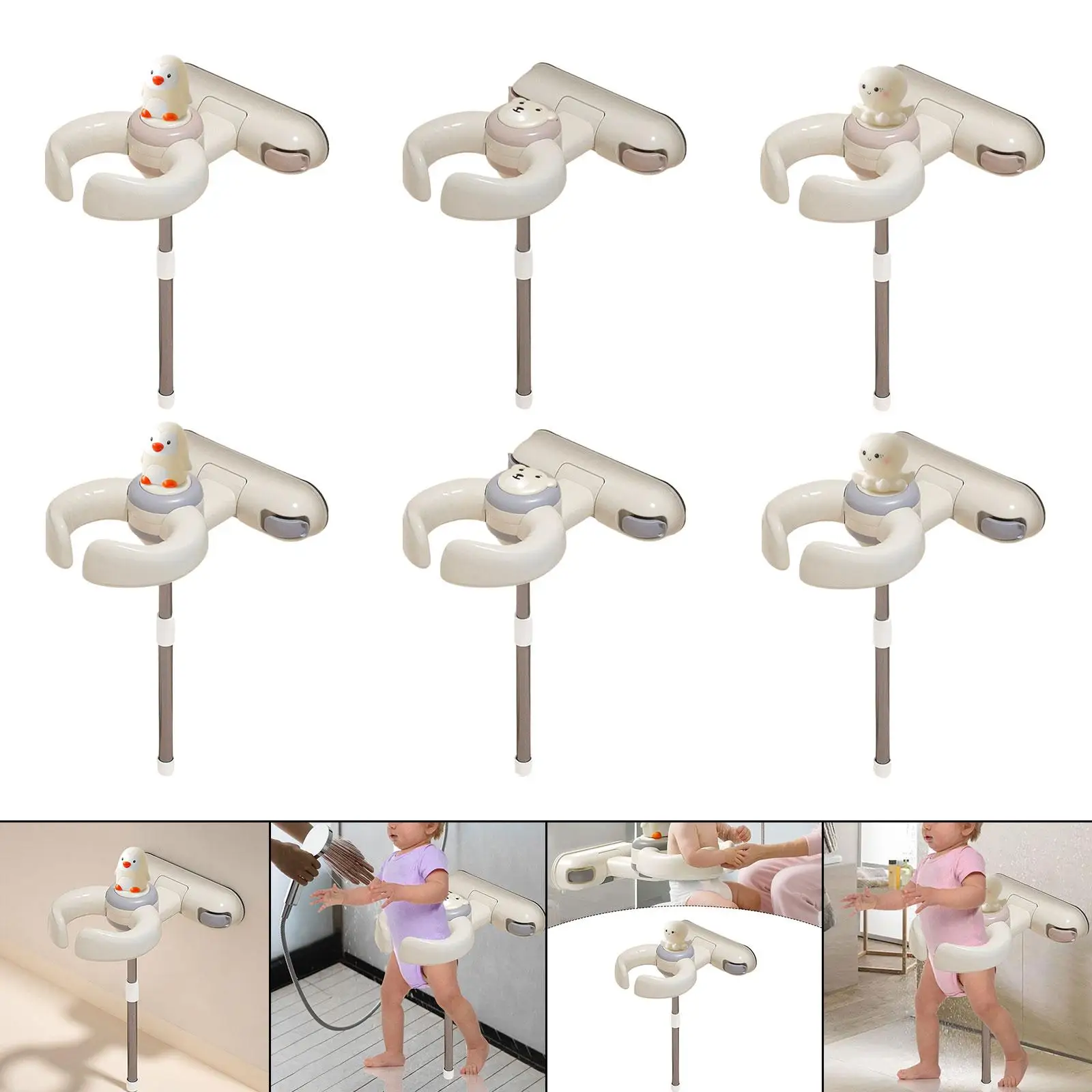 حامل حمام الطفل، عناق الحمام مع قضيب دعم المقبض، دعم واقف حمام الطفل لحوض الاستحمام، من عمر 6 أشهر إلى 3 سنوات، حديثي الولادة