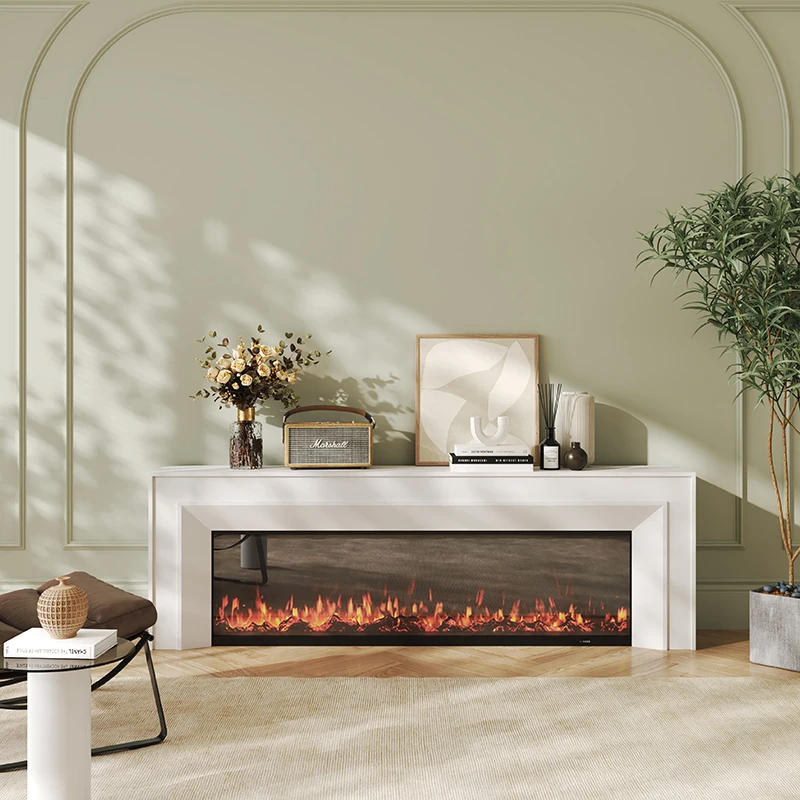 Light Luxury Cream Wind TV Cabinet American minimalist simulation fireplace European heating