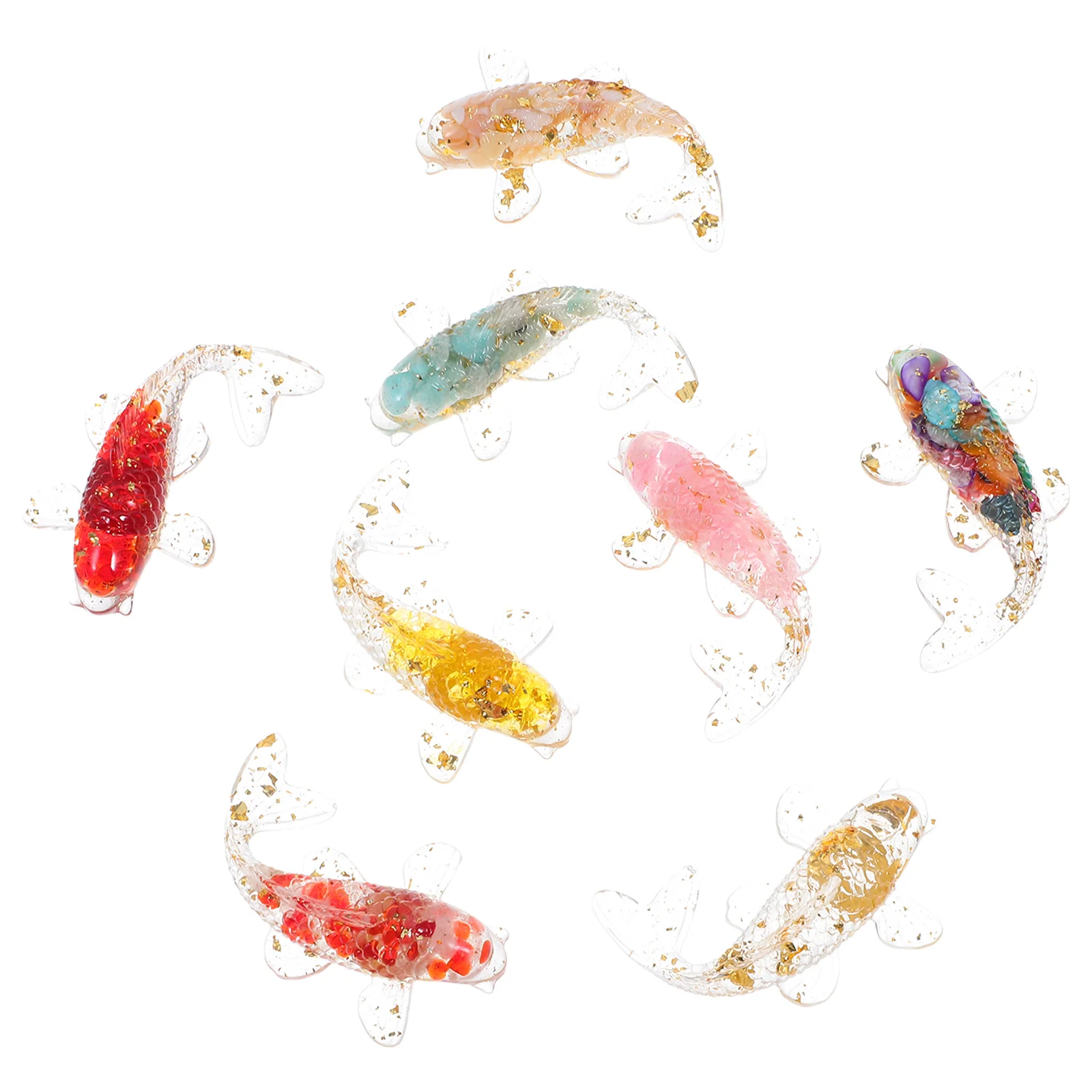 

8 Pcs Fish Decor Statue Crystal Animal Figurines Handmade Aquarium Decorations for Home Miniature Desk Gold