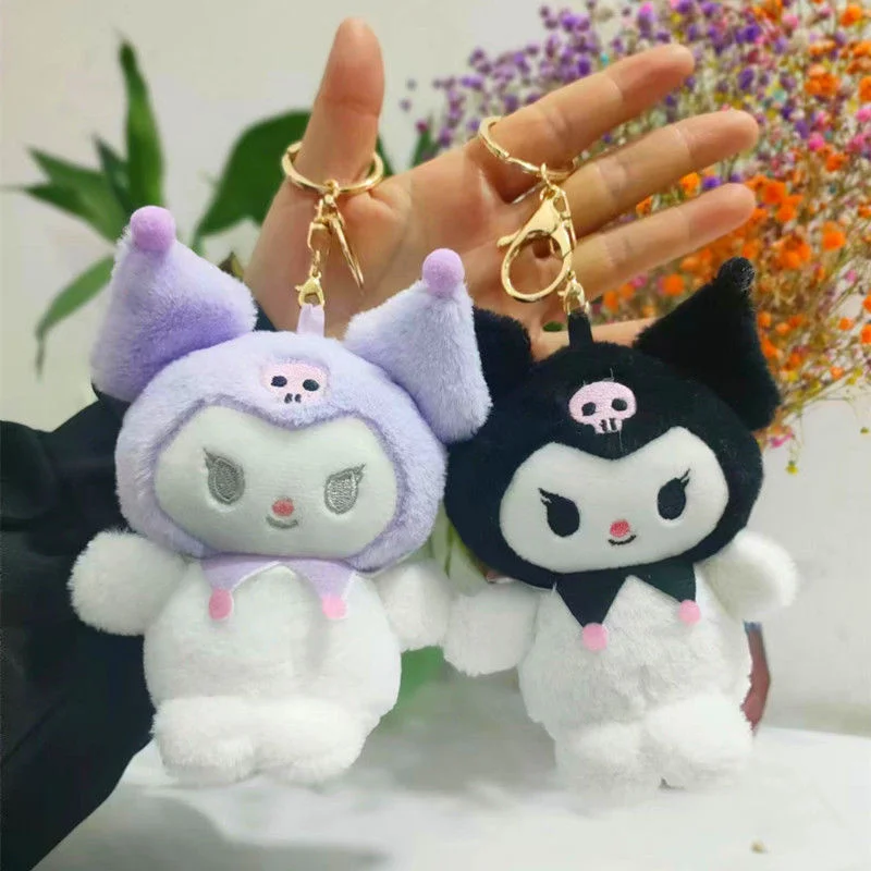 

Anime Sanrio Plush Toys Kawaii Kuromi Keychain Pendant for Bag Plush Soft Stuffed Doll Plushie Keyring for Children Girl Gift