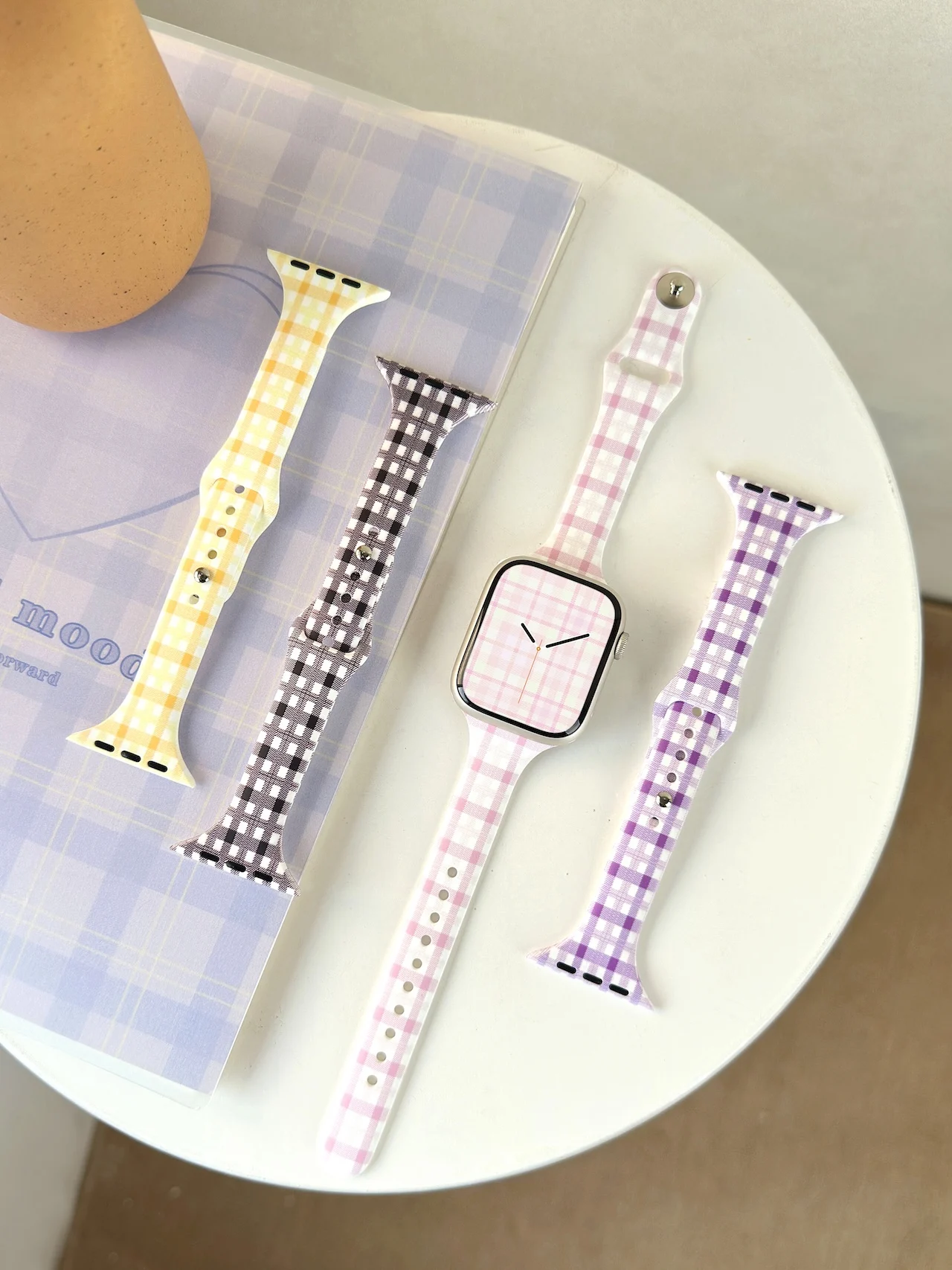 

Pastel Color Grid Check Silicone Band for Apple Watch Ultra SE Series 11 10 9 8 7 All Size Dainty Daily Watch Strap