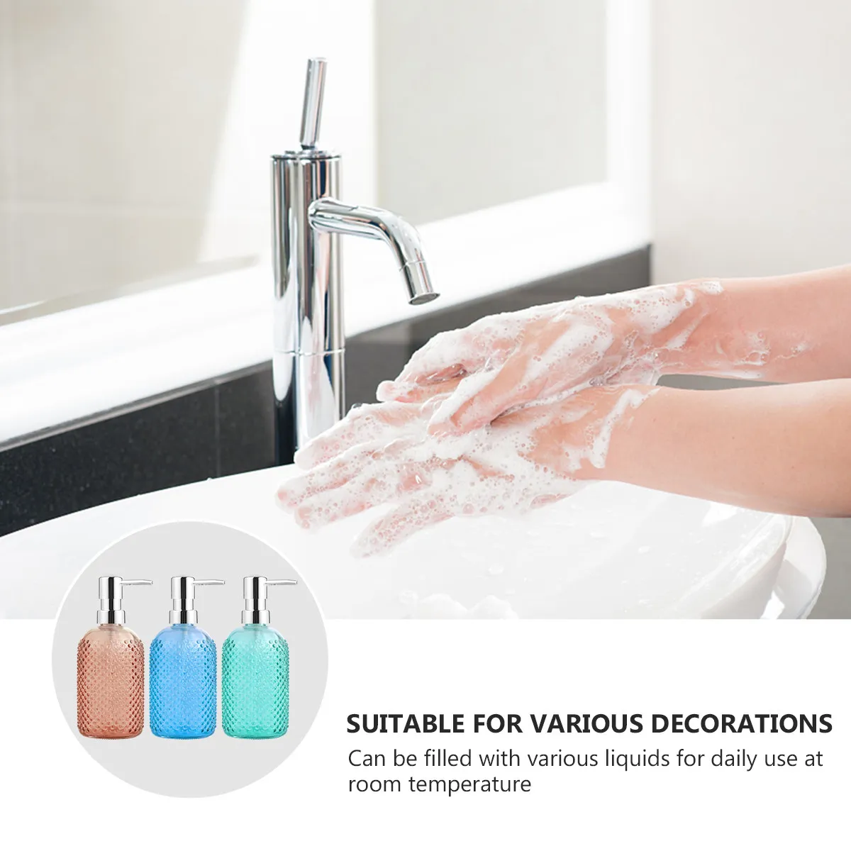 

Набор из 3 стеклянных флаконов по 400 мл с дозатором-помпой для шампуня, геля для душа, жидкого мыла, пустые многоразовые емкости для дома и ванной комнаты