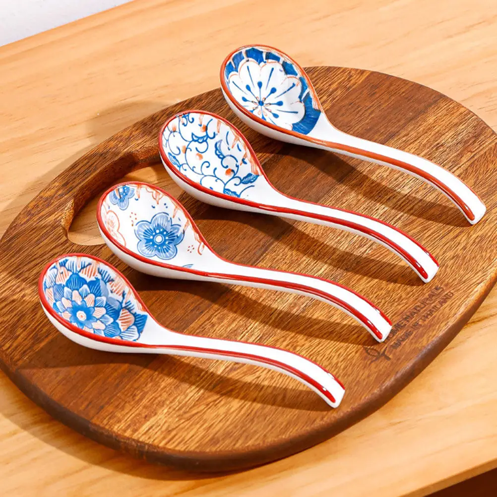 

4 Pcs Serving Utensils Small Soup Spoon Porcelain Spoons Buffet Ceramic Cute Dinner