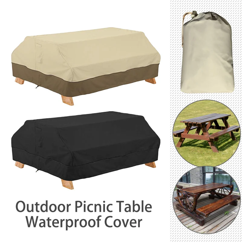 XLarge Black/Beige Outdoor Picnic Table Cover Waterproof Oxford Cloth Dust-proof Furniture Cover for Garden Tub Patio Chair