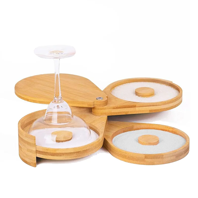 

P4-1 PCS Wood Margarita Salt Rimmer Cocktail Rimmer Kit Diameter Glass Rimmer With Lid Bamboo Glass Bar Sugar Salt Rimmer Plate
