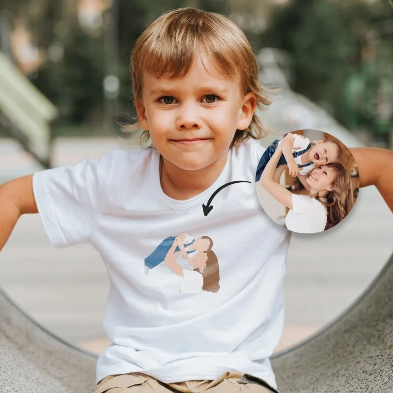 Custom Photo Portrait T-Shirt Personalized Family Picture Drawing Tee Customized Name Kids Adult Matching Tshirt Memorial Gift