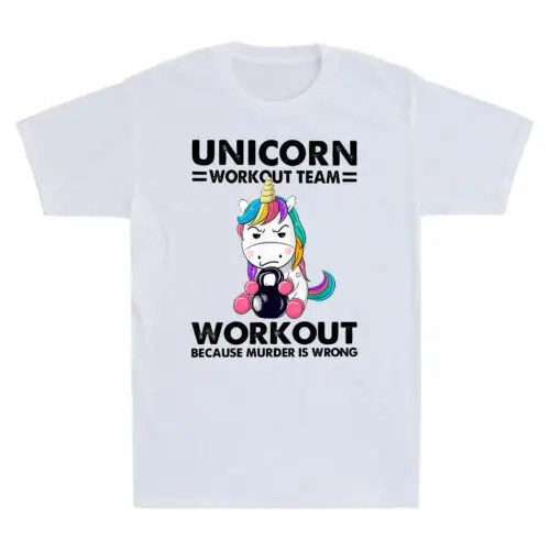 

Unicorn Workout Team Workout Because Murder Is Wrong Funny Fitness Men's T-Shirt