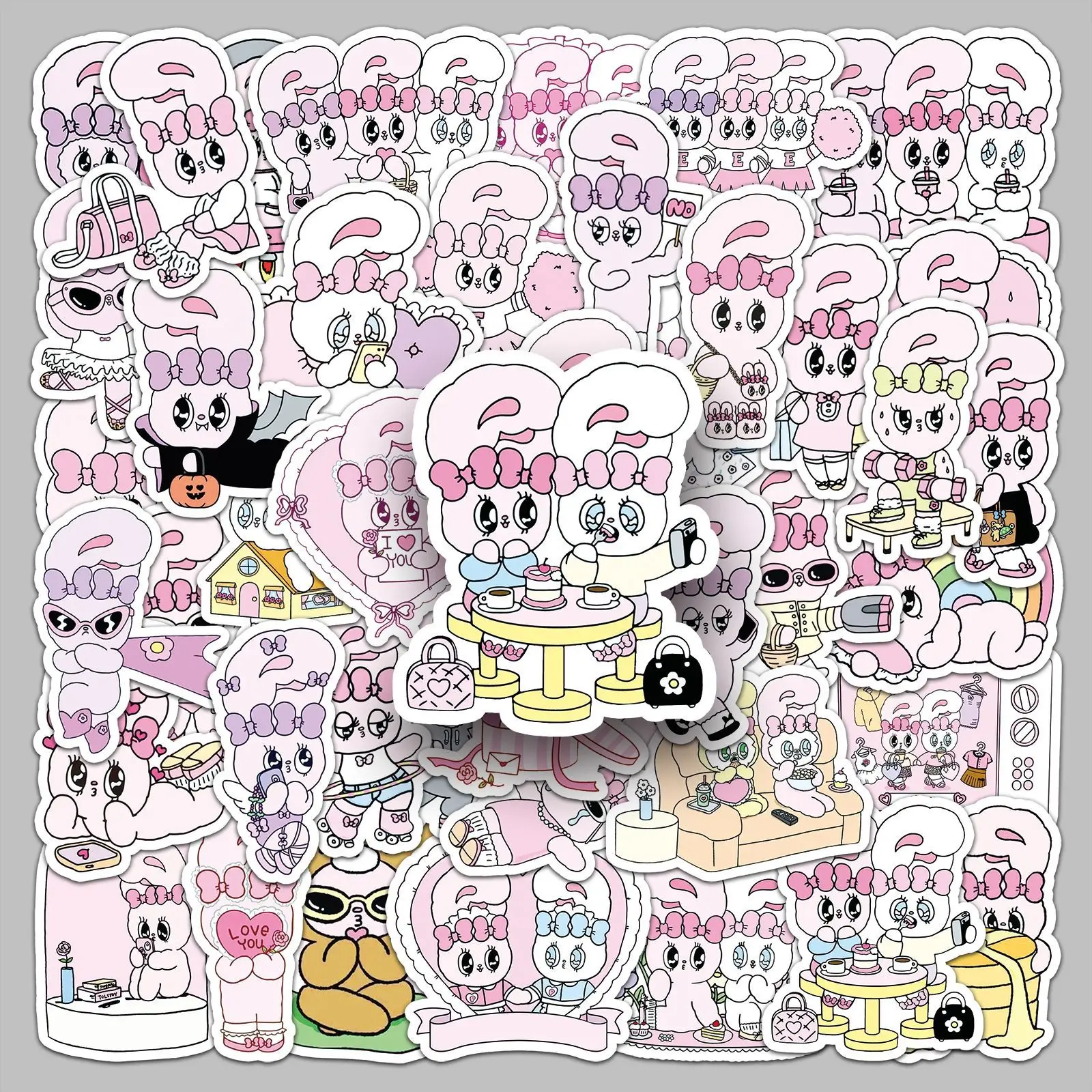 Autocollant de dessin animé avec Illustration de lapin Esther, étiquette Graffiti amusante pour téléphone portable, bagages, Skateboard, DIY bricolage, 50 pièces