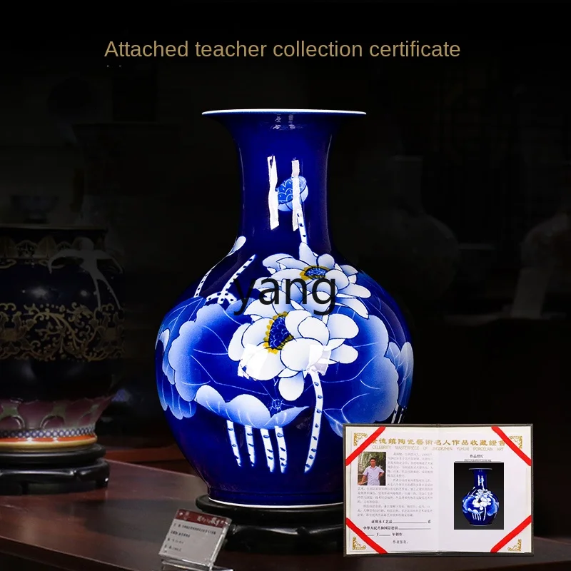 Yjq Jingdezhen Ceramics Master Hand Painted Blue and White Porcelain Flower Arrangement Living Room TV Cabinet Crafts Ornaments